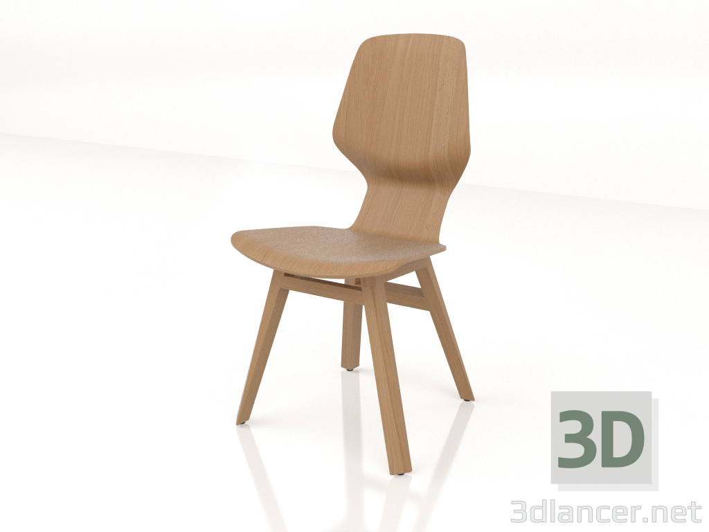 modello 3D Una sedia con base in legno - anteprima