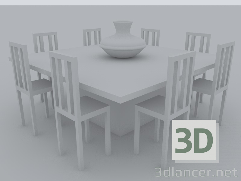 Modelo 3d jantar quadrado - preview