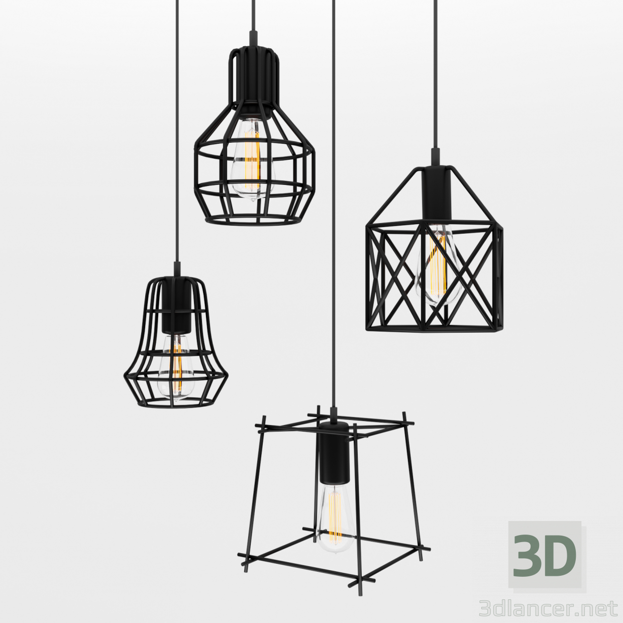 3d Cage Pendant Lights 1 model buy - render