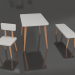 3d модель Дитячий стіл, стілець та лавка з дерев'яними ніжками – превью
