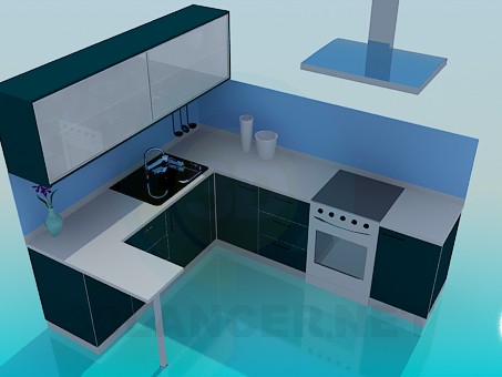 3d модель Кухня в голубых тонах – превью 3d модель Кухня в голубых тонах – превью