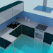 3D Modell Küche in Blautönen - Vorschau