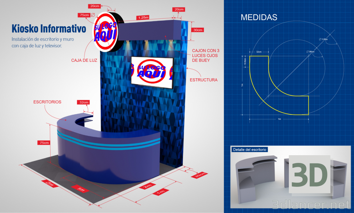 modello 3D Stand del chiosco di informazioni promozionali - anteprima