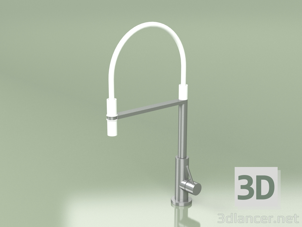 modello 3D Miscelatore lavello cucina con bocca girevole, flessibile bianco, attacco magnetico (604, AS) - anteprima