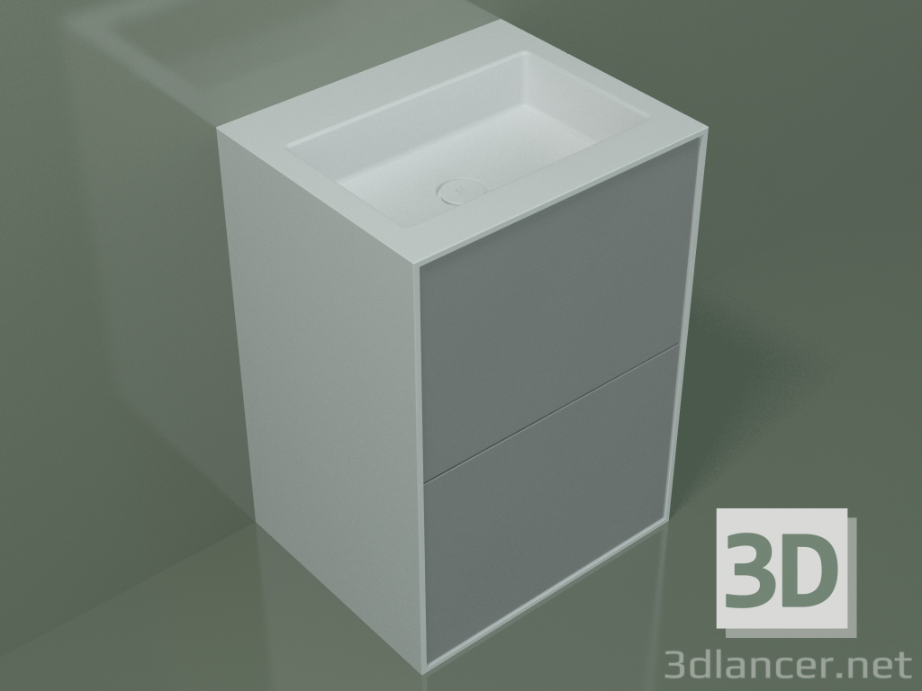 modello 3D Lavabo con cassetti (03UC36401, Silver Grey C35, L 60, P 50, H 85 cm) - anteprima