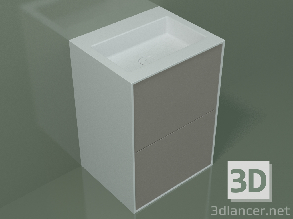 3D Modell Waschbecken mit Schubladen (03UC36401, Ton C37, L 60, P 50, H 85 cm) - Vorschau