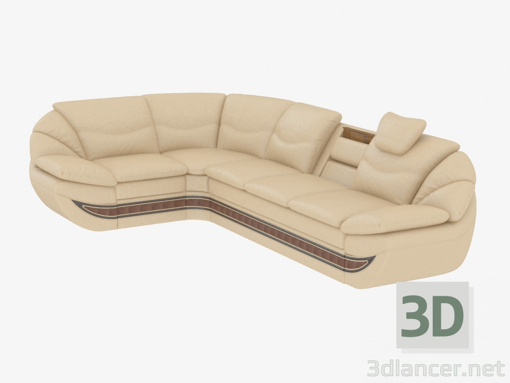 Modelo 3d Sofá de canto de couro com cama - preview
