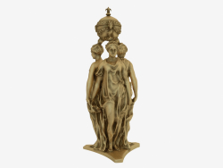 Scultura in bronzo di tre grazie che custodisce la ciotola con il cuore di Enrico II Dominique flore