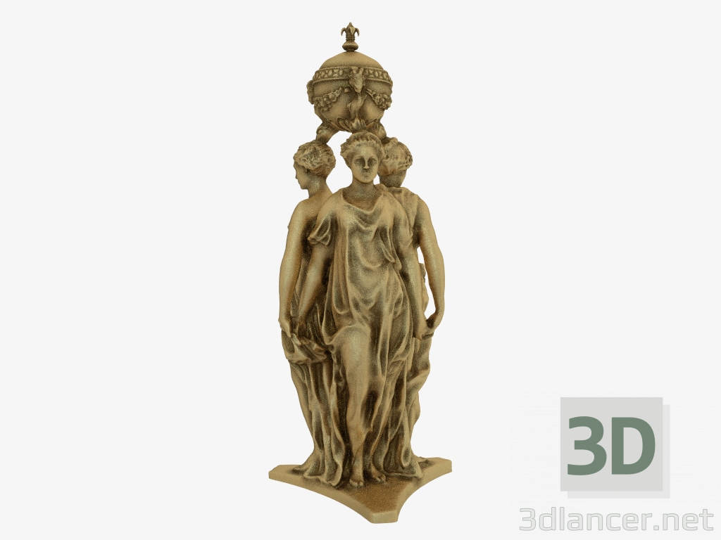 Modelo 3d Escultura de bronze de três graças que guardam a bacia com o coração de Henry II Dominique florentin - preview