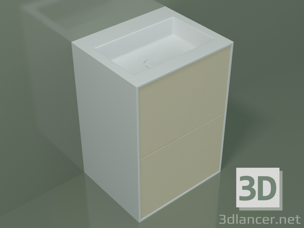 3D Modell Waschbecken mit Schubladen (03UC36401, Knochen C39, L 60, P 50, H 85 cm) - Vorschau