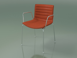 Cadeira 0253 (4 pés com braços, com estofo, cromado)