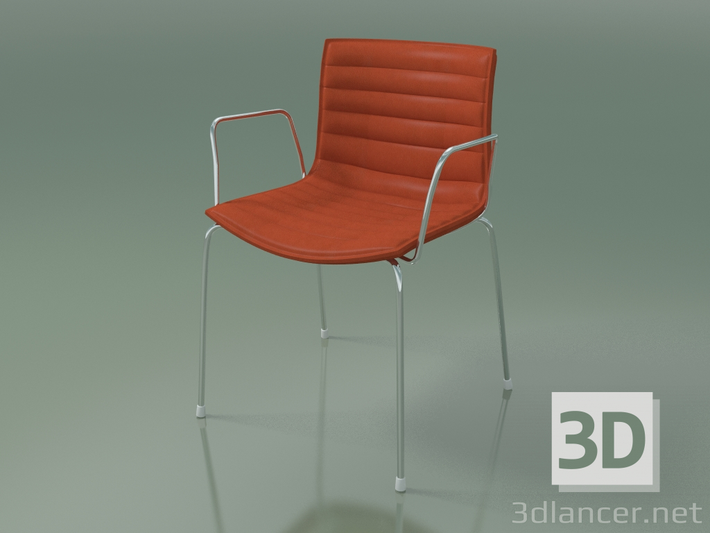3d model Chair 0253 (4 legs with armrests, with upholstery, chrome) - preview