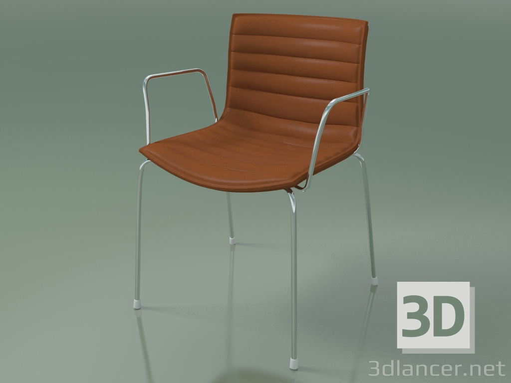 3d model Chair 0310 (4 legs with armrests and removable leather upholstery + cover with stripes, chrome) - preview