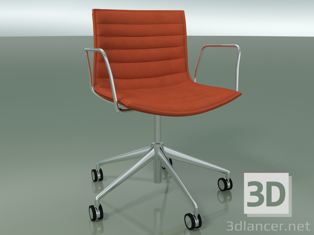 Modelo 3d Cadeira 0319 (5 rodas, com braços, LU1, com estofo de couro removível com listras) - preview
