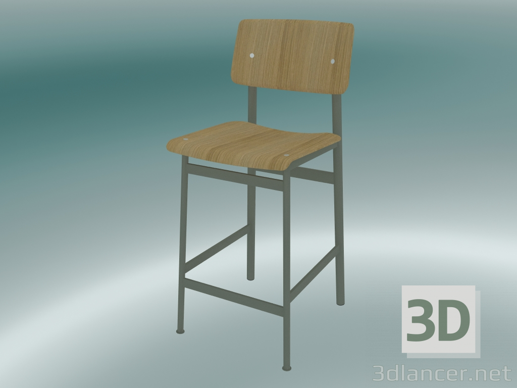 3 डी मॉडल बार कुर्सी मचान (65 सेमी, ओक, डस्टी ग्रीन) - पूर्वावलोकन