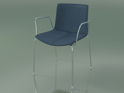 Stuhl 0310 (4 Beine mit Armlehnen und abnehmbarer Lederausstattung, Bezug 1, Chrom)