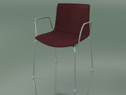 Stuhl 0310 (4 Beine mit Armlehnen und abnehmbarer Lederausstattung, Bezug 3, Chrom)