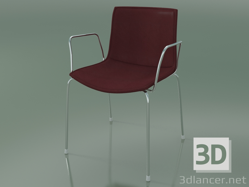 modello 3D Sedia 0310 (4 gambe con braccioli e rivestimento in pelle sfoderabile, rivestimento 3, cromato) - anteprima