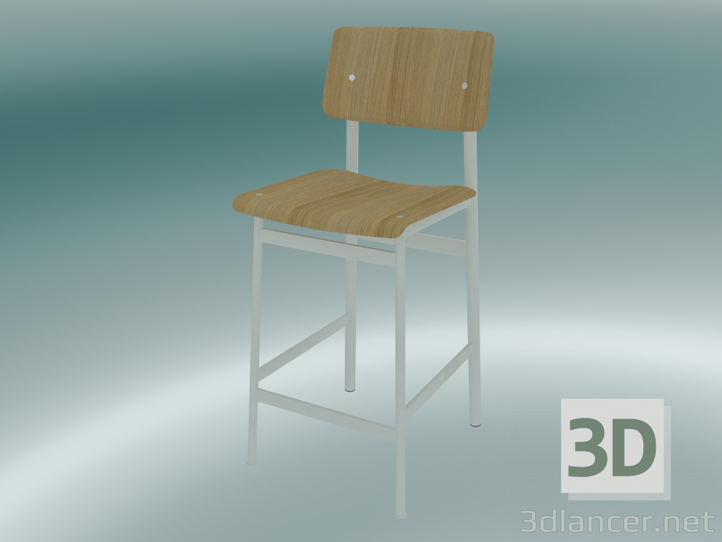 3 डी मॉडल बार कुर्सी मचान (65 सेमी, ओक, सफेद) - पूर्वावलोकन