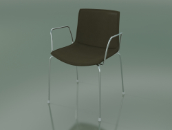 Stuhl 0310 (4 Beine mit Armlehnen und abnehmbarer Lederausstattung, Bezug 2, Chrom)