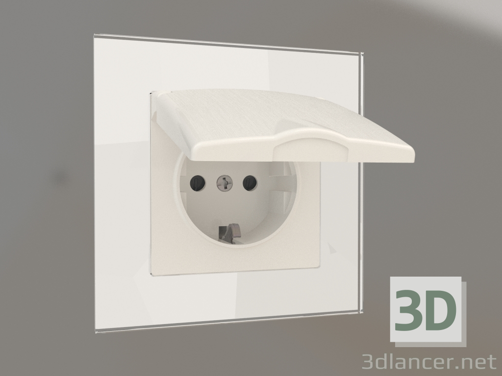 3D Modell Steckdose mit Feuchtigkeitsschutz, mit Erdung, mit Schutzabdeckung und Klappen (Perlmutt geriffelt) - Vorschau