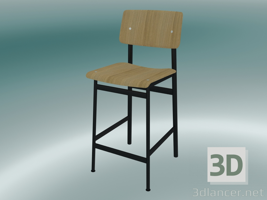 3D Modell Barhocker Loft (65 cm, Eiche, Schwarz) - Vorschau
