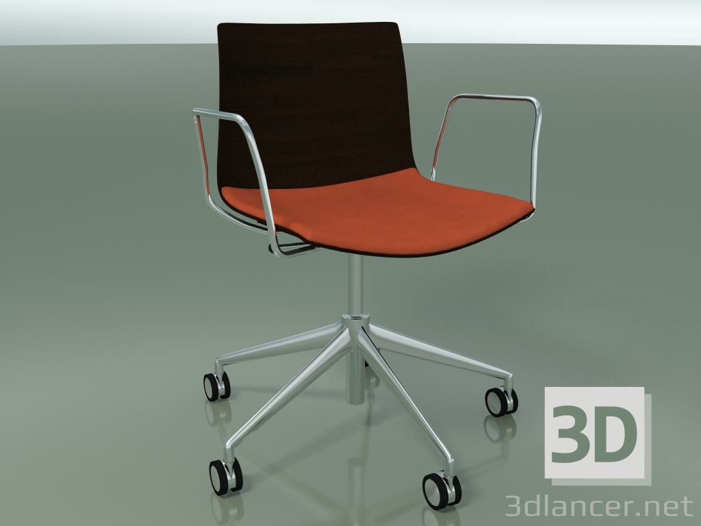 modello 3D Sedia 0302 (5 ruote, con braccioli, LU1, con cuscino sedile, wengè) - anteprima