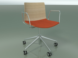Stuhl 0302 (5 Räder, mit Armlehnen, LU1, mit Sitzkissen, gebleichter Eiche)