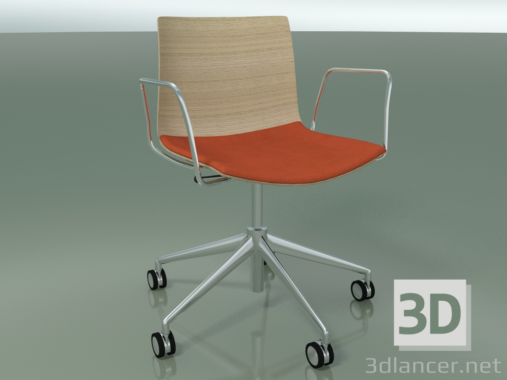 modèle 3D Chaise 0302 (5 roues, avec accoudoirs, LU1, avec coussin d'assise, chêne blanchi) - preview