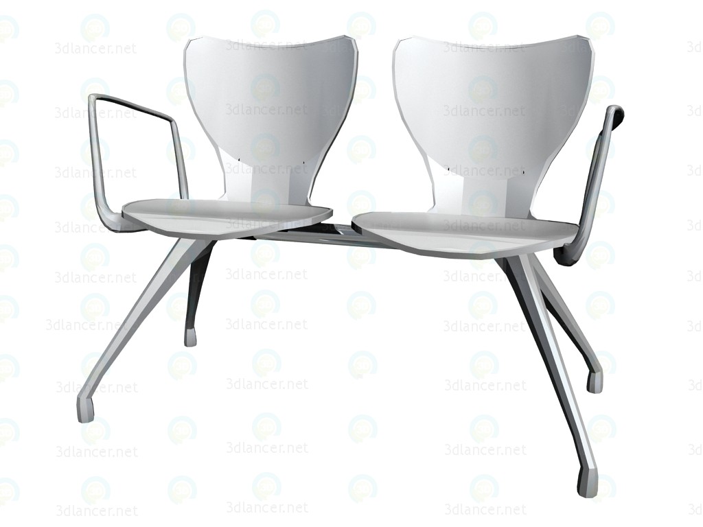 3D Modell 2-Personen Sitzbank mit Armlehnen für die Konferenz - Vorschau