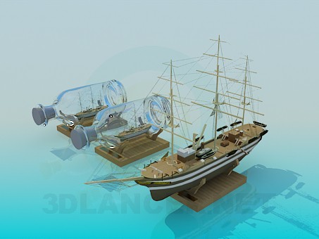 3d модель Сувенир корабль в бутылке – превью 3d модель Сувенир корабль в бутылке – превью
