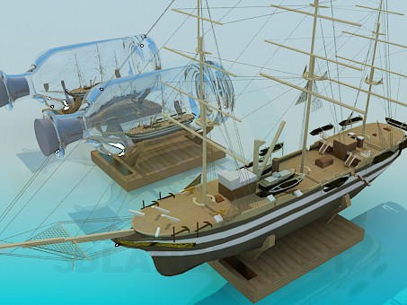 3d модель Сувенир корабль в бутылке – превью 3d модель Сувенир корабль в бутылке – превью