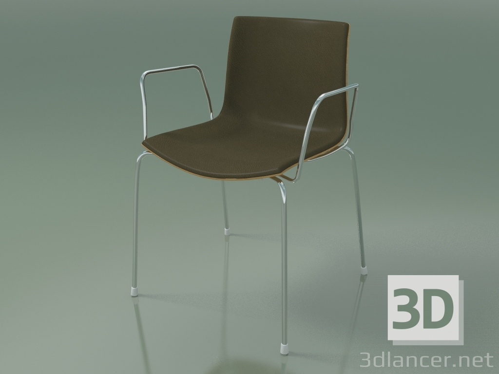 3d model Chair 0325 (4 legs with armrests and leather front trim, natural oak) - preview