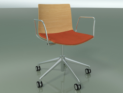 Chair 0302 (5 castors, with armrests, LU1, with seat cushion, natural oak)