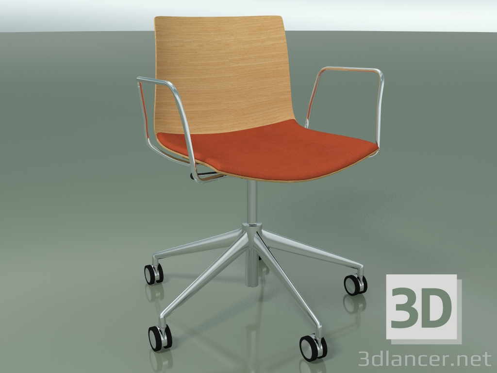 3d model Chair 0302 (5 castors, with armrests, LU1, with seat cushion, natural oak) - preview