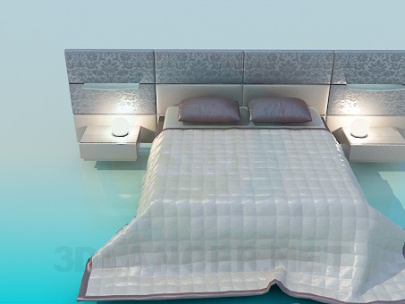 3d model Double bed with side tables - preview 3d model Double bed with side tables - preview