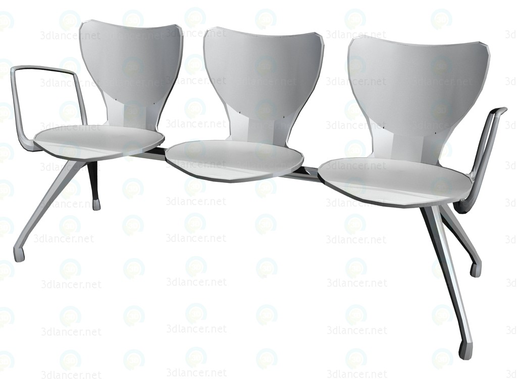3d model 3-person bench with armrests for the conference - preview