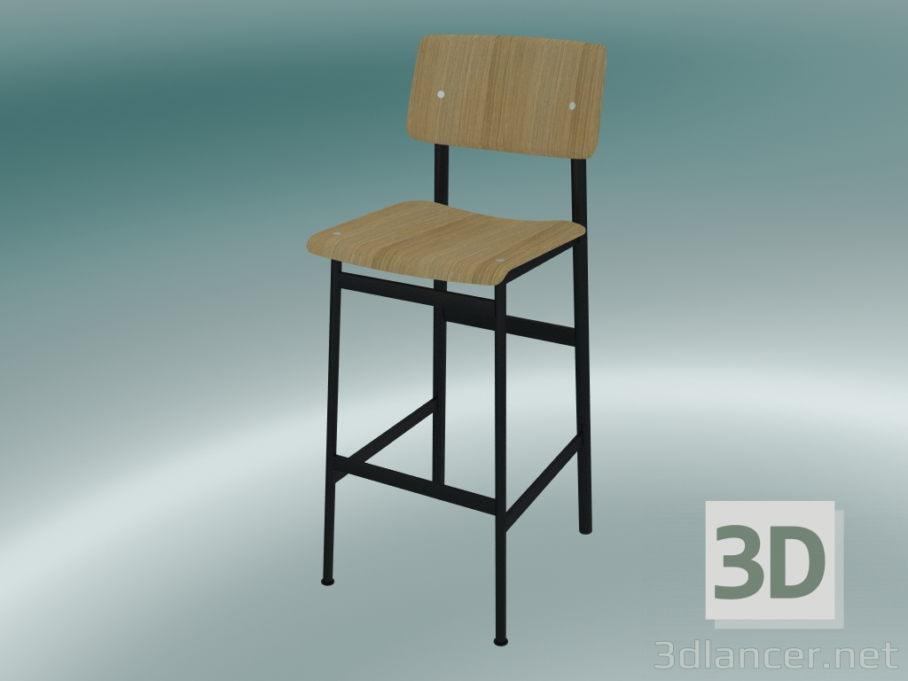 modello 3D Sedia da bar Loft (75 cm, Rovere, Nero) - anteprima