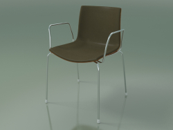 Cadeira 0325 (4 pernas com braços e acabamento em couro, efeito teca)
