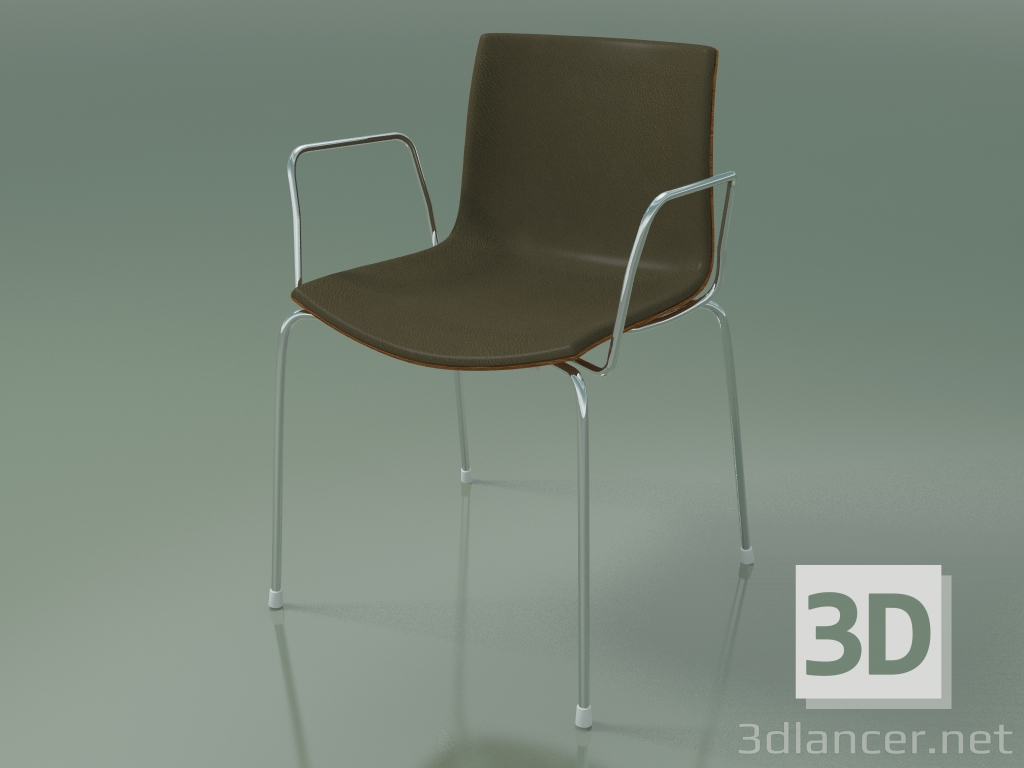 modèle 3D Chaise 0325 (4 pieds avec accoudoirs et garniture avant en cuir, effet teck) - preview