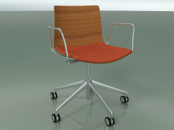 Cadeira 0302 (5 rodas, com braços, LU1, com almofada para assento, efeito teca)