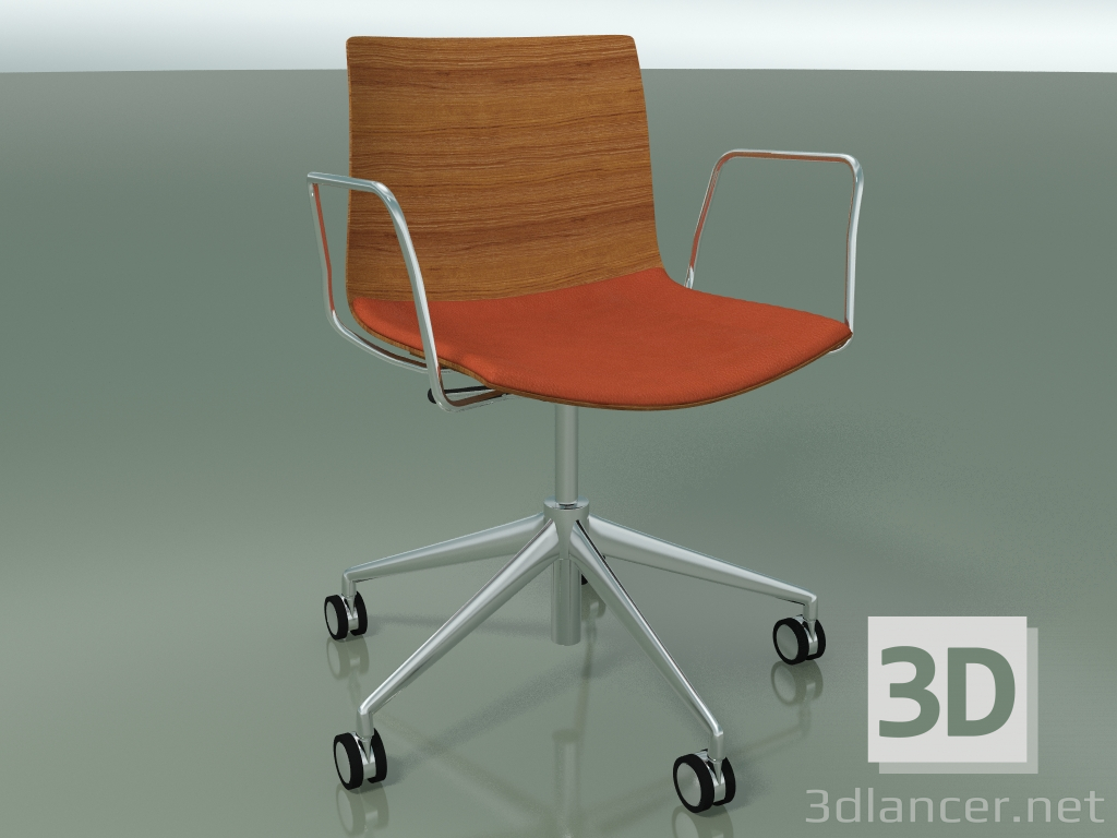 3D modeli Sandalye 0302 (5 tekerlekli, kolçaklı, LU1, koltuk minderli, tik görünümlü) - önizleme