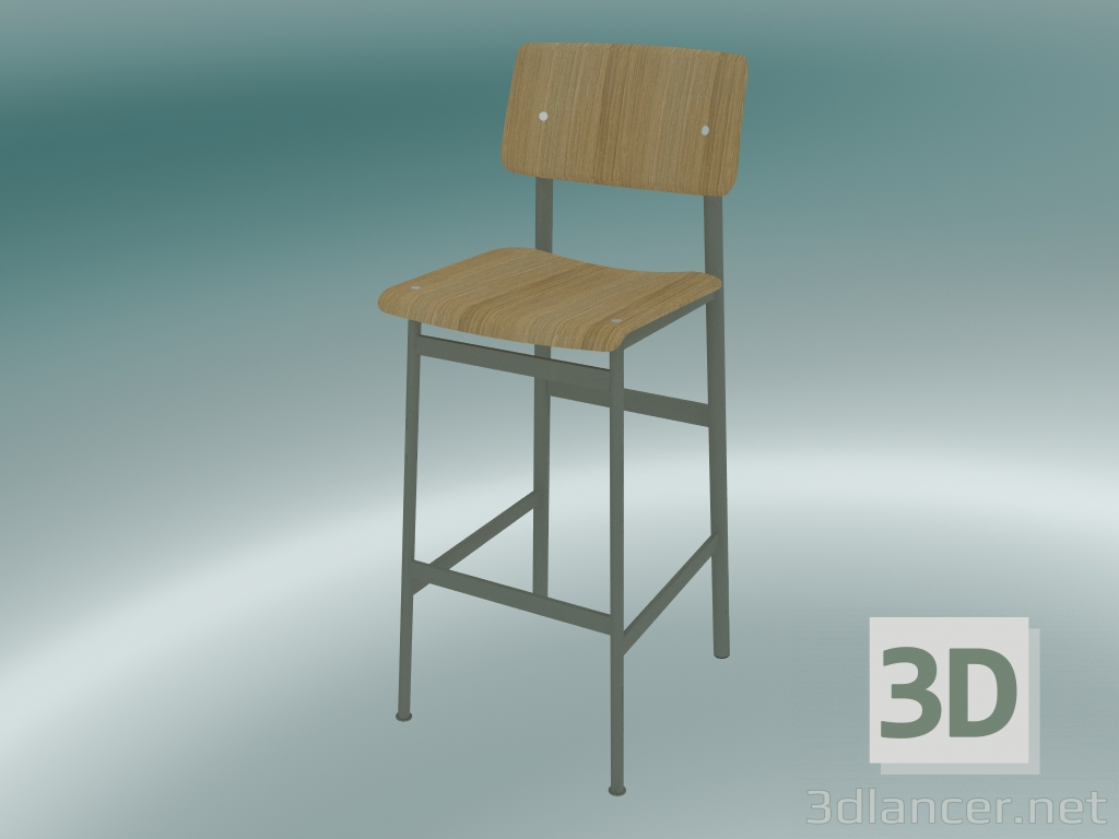 modello 3D Sedia da bar Loft (75 cm, Rovere, Dusty Green) - anteprima