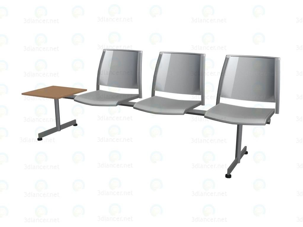 modello 3D Braccioli Panca tavolo con senza Polipro 3 persone - anteprima