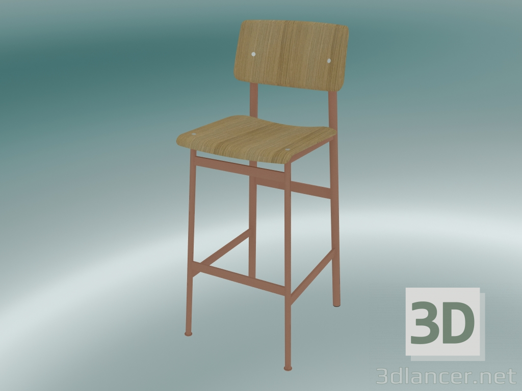 modèle 3D Chaise de bar Loft (75 cm, chêne, rose poudré) - preview