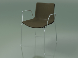 Cadeira 0325 (4 pernas com braços e guarnição frontal em couro, wengué)