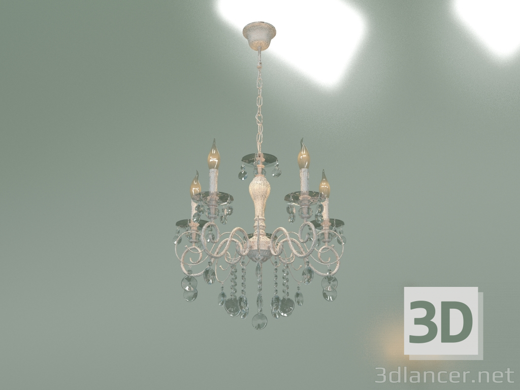 modèle 3D Lustre suspendu Ravenna 10104-5 (blanc avec cristal teinté or) - preview