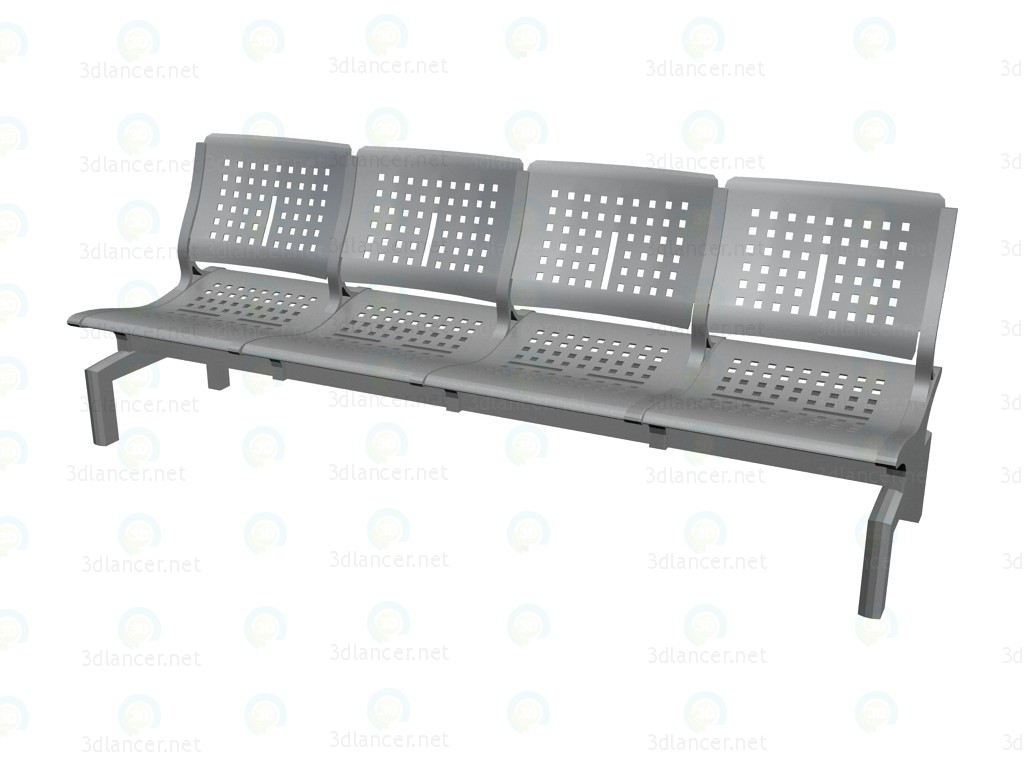 3 डी मॉडल 4-व्यक्ति बेंच armrests सम्मेलन के लिए बिना - पूर्वावलोकन