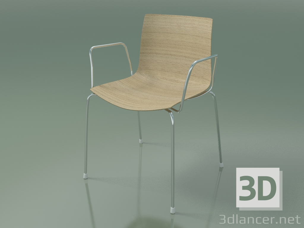 modèle 3D Chaise 0351 (4 pieds avec accoudoirs, chêne blanchi) - preview