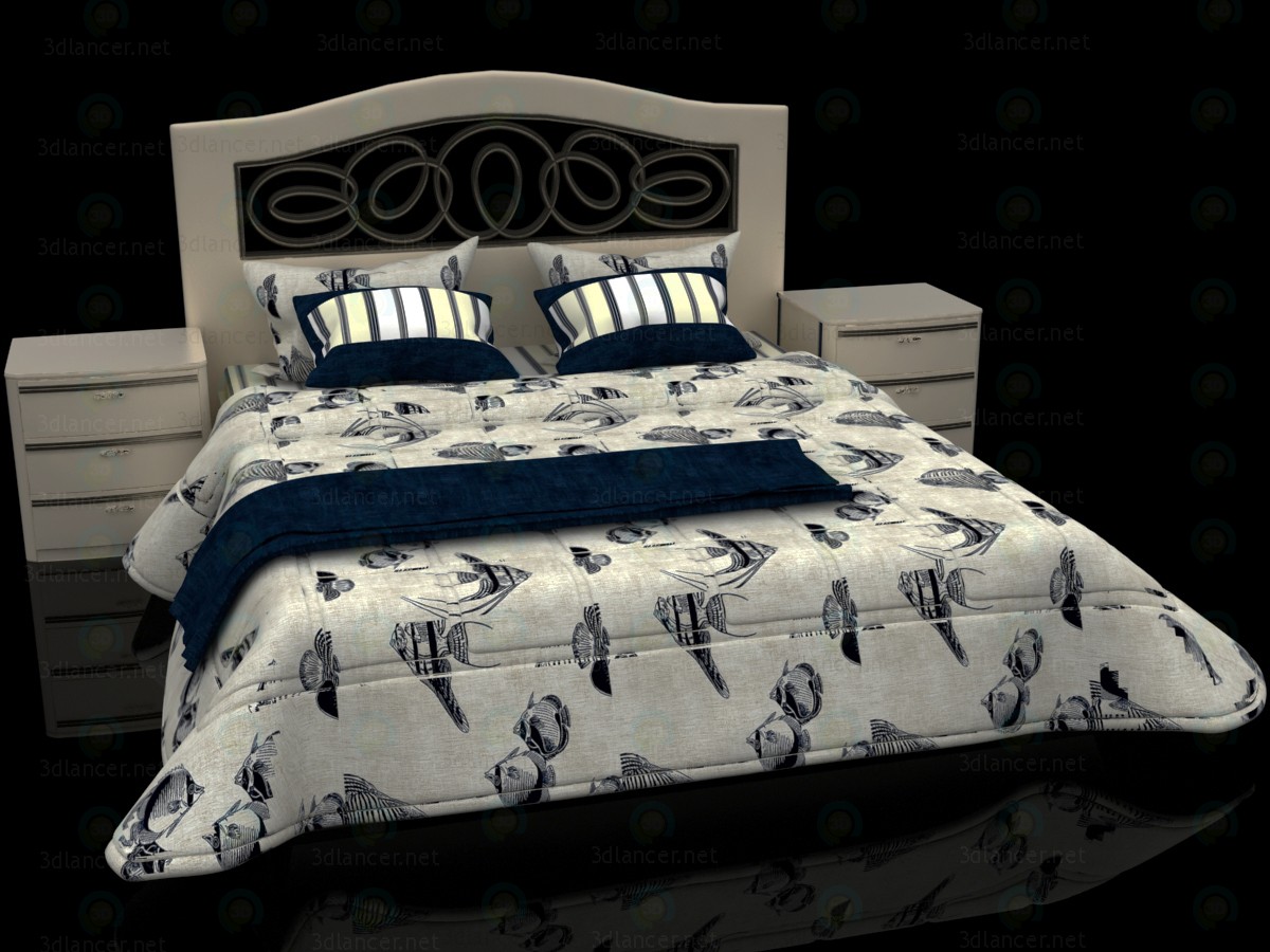 3D Deniz tarzı çift kişilik yatak yatak başı Mobax 5198844 ile modeli satın - render